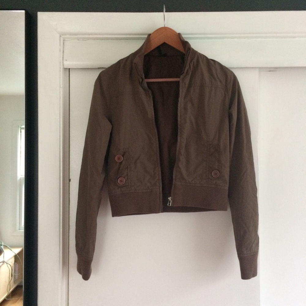 Cropped Bomber Jacket in Brown